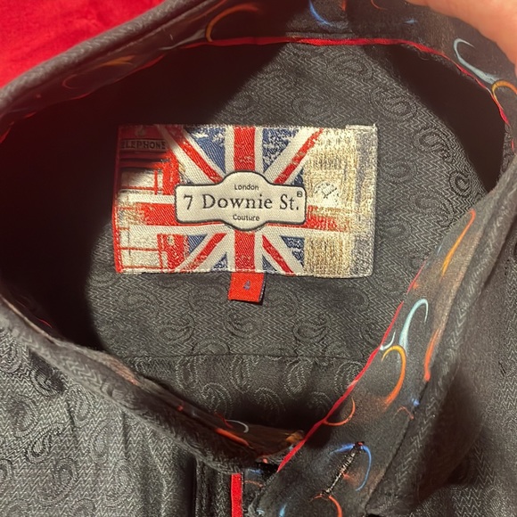 Mens 7 Downie St. Dark Gray & Black Paisley Print w/ Contrasting French Cuffs! - Picture 2 of 7